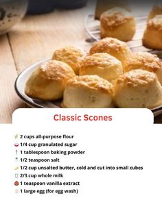 the recipe for classic scones on a plate