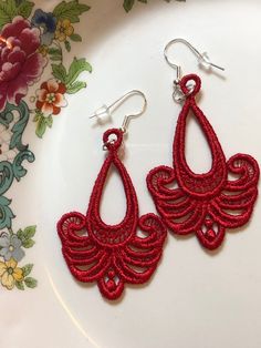 Lace Earrings Embroidered Earrings Raspberry Earrings Dangle Earrings Embroidered Lace Earrings Red Earrings Wedding Earrings - Etsy Handmade Red Chandelier Earrings For Wedding, Red Handmade Chandelier Earrings For Weddings, Festive Red Embroidered Jewelry, Elegant Embroidered Wedding Earrings, Elegant Embroidered Earrings, Raspberry Earrings, Embroidered Earrings, Lace Earrings, Earrings Red