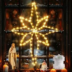 a lighted christmas star sitting on top of a window sill