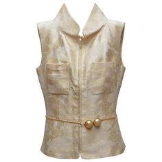 CHANEL Karl Lagerfeld Collection Camellia Vest With Pearl Belt 2001 SZ 40 Chanel Karl Lagerfeld, Vintage Vests, Pearl Belt, Chanel Top, 90s Y2k Fashion, Fashion Week Trends, Chanel Camellia, Chanel Outfit, Fashion Design Collection