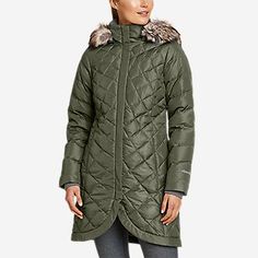 Women's Elysa Down Parka | Eddie Bauer Quilted Nylon Puffer Jacket For Hiking, Quilted Nylon Puffer Jacket For Outdoor Activities, Quilted Outerwear For Outdoor Activities, Windproof Nylon Parka For Winter Sports, Winter Nylon Parka With Fleece Lining, Fitted Quilted Outerwear For Outdoor Activities, Fitted Nylon Outerwear With Fleece Lining, Nylon Outerwear With Fleece Lining For Winter Sports, Insulated Nylon Puffer Jacket For Winter Sports