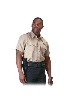 Khaki Short Sleeve Uniform Shirt Mens Work Shirts, Army Shirts, Men In Uniform, Work Shirts, Men Short Sleeve, White Undershirt