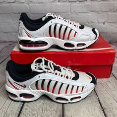 Nike Air Max Tailwind 4 Shoes. White/Habanero Red Black New With Box, Never Worn. #Shoes 4-7-21m Red Sneakers With Vented Sides For Sports, Paul George Shoes, Indoor Cycling Shoes, Nike Air Max Tailwind, Nike Air Max 200, Camo Men, Mens Training Shoes, Shoes Nike Air, Nike Waffle