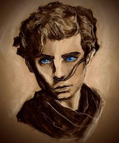 a drawing of a man with blue eyes