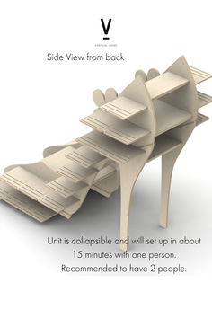 an advertisement for the v side view from back, with three shelves stacked on top of each other