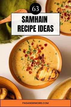 three bowls filled with food and the title reads 63 samhan recipe ideas