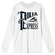 Grab your tickets and ride the railway with this Polar Express tee. The shirt features black typography art that spells out, “Polar Express,” while vector art of the steam train appears in the center of the text. The tee comes in a white long sleeve crew neck and makes a great gift for fans of the animated movie. Size: large. Gender: unisex. Age Group: adult. Pattern: Fictitious Character. Material: Cotton. Train Vector, Polar Express Train, Black Typography, Express Train, Steam Train, Polar Express, White Long Sleeve Shirt, Typography Art, Animated Movies