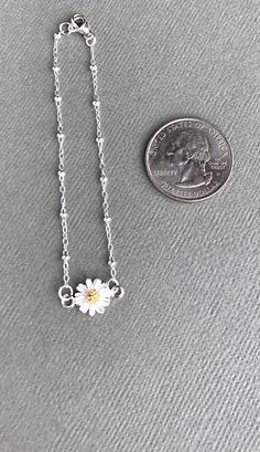 Daisy Jewelry, Daisy Bracelet, Jewelry Birthday, Boho Bracelet, Daisy Chain, Bracelet Sterling Silver, Chain Anklet, Flower Bracelet, Charm Gift