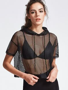 tee170301705_2 Short Sleeve Coat, Black Mesh Crop Top, Crop Tops Online, Party Mode, Black Mesh Top, Mesh Crop Top, Hoodie Top, Cropped Hoodie, Wearing Black