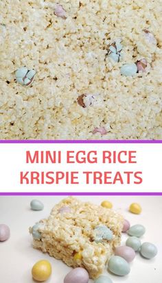 an egg rice krispie treat is shown with candy eggs on top and in the middle