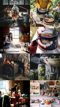 a collage of photos with people and food