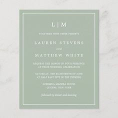 a wedding card with the word i'm on it in white and light green