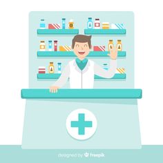 a man standing in front of a pharmacy counter