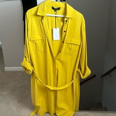 Brand New With Tags. Lovely Bright Yellow Color! Julio Mexican Designer. Size 8. I’m About 5’7” And It Goes Up To My Thighs. Will Be Shipped Next Day From Purchase! Yellow Casual Shirt Dress For Work, Casual Yellow Shirt Dress For Work, Yellow Long Sleeve Shirt Dress For Work, Long Dress Shirt, Mint Green Blouses, Yellow Long Dress, Office Blouse, Black Floral Blouse, Pocket Tunic