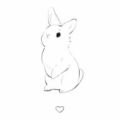 a drawing of a rabbit sitting on its hind legs with a heart in the background