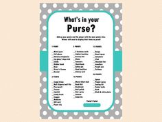 what's in your purse? poster with polka dot pattern and green trimming