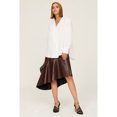 White poplin (100% Cotton). Top. Long sleeves. V-neck. Front button closure. 29" from shoulder to hemline. Imported. Formal Poplin Blouse For Spring, Chic Collared Poplin Blouse, Fall Poplin Shirt, Chic Button-up Poplin Blouse, Chic Poplin Button-up Blouse, Tencel Button-up Top With Pockets, Everlane Cotton Button-up Top, Work Uniforms, Button Top