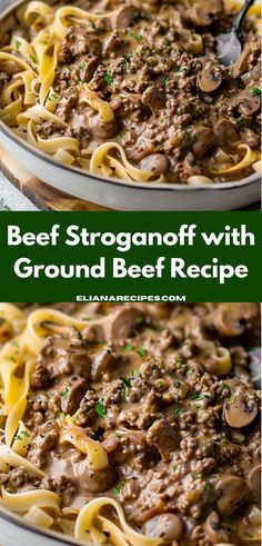 beef stroganoni with ground beef recipe in a pan