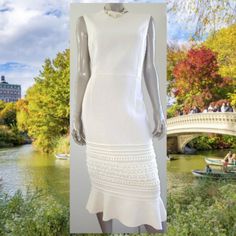 $3,800 New P17 Oscar De La Renta Stunning Ivory Wool Silk Runway Dress Us 2 New With Tag Retail 3,800.00 Gorgeous Oscar De La Renta Exclusive Ivory Winter White Wool Silk Midi Dress. Beautiful With Embroidery Lace Hem. Please See Pictures For Details. This Listing Is For The Oscar De La Renta Dress Only. Picture 9: The Stunning Matching Oscar De La Renta Silk Lace Coat Jacket Is For Sale In Our Other Listings. Size Us 2 34" Bust 26 "Waist 35-36" Hips 46" Length - From Top Of Shoulders Please Go Silk Runway, Bright Pink Dresses, Lace Coat, Blue Plaid Dress, Mumu Dress, Grey Midi Dress, Blue Sleeveless Dress, Belted Midi Dress, Runway Dresses