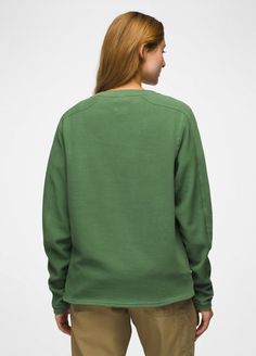 A '90s-inspired Crewneck Sweater Designed With Room To Move And Made From Regenerative Organic Certified Cotton. Cozy Crew Neck Sweater With Double-needle Sleeve, Cozy Green Sweatshirt For Layering, Green Crew Neck Sweats For Fall, Green Crew Sweater For Everyday, Green Sporty Crew Neck Sweater, Green Relaxed Fit Crew Neck Sweater, Green Casual Sweatshirt For Layering, Casual Green Sweatshirt For Layering, Green Cozy Crew Neck Sweats