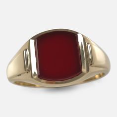 An 18ct yellow gold signet ring, unengraved, set with a carnelian. Hallmarked by the London assay office, marked '18' for 18 carat gold, with date letter 'C' for 1958. * Period: Mid 20th Century * Maker: W Wilkinson Ltd * Measurement: UK ring size X 1/2 (leading edge), US size 11 3/4 (leading edge); Carnelian: 10.5mm x 9.0mm * Weight: 10.1 grams Condition: Good, with light scratches and signs of vintage wear. Evidence of previous resizing. Item No: 2331_chan1. Link to our Etsy shop: https://www. Elegant Red Intaglio Signet Ring, Classic Red Intaglio Ring, Vintage 14k Gold Ruby Ring With Polished Finish, Classic Formal Engraved Ring With Polished Edges, Formal Oval Signet Ring With Polished Edges, Heirloom Red Signet Ring With Polished Finish, Formal Yellow Gold Enamel Ring With Polished Finish, Classic Ruby Ring With Polished Finish For Formal Occasions, Classic Round Enamel Ring With Polished Finish