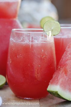 watermelon and lime juice in glasses on a table