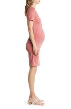 Show off your mom-to-be figure in this snap-front dress cut from a stretchy knit that moves comfortably with you and your bump. Scoop neck Short sleeves 70% viscose, 25% cotton, 5% elastane Machine wash, tumble dry Imported Nursing Friendly Fitted Maternity Dress For Loungewear, Fitted Nursing Friendly Maternity Dress For Loungewear, Stretch Maternity Dress With Short Sleeves, Short Sleeve Maternity Stretch Dresses, Short Sleeve Stretch Maternity Dresses, Maternity Stretch Dresses With Short Sleeves, Fitted Maternity Dress With Short Sleeves, Fitted Short Sleeve Maternity Dress, Nursing Friendly Fitted Knee-length Dress