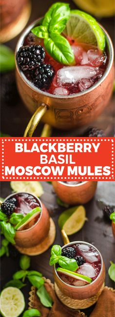 blackberry moscow mules with lime and mint garnish