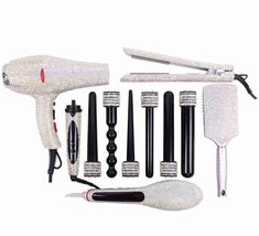 Crystal Hot Tools Set - mBell-ish Titanium Flat Iron, Hair Blow Dryer, Diamond Hair, Hair Boutique, Hair Brush Straightener, Hair Styling Tools, Hair Iron, Straightening Brush, Hot Tools