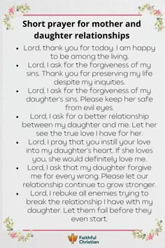 a prayer for mother and daughter