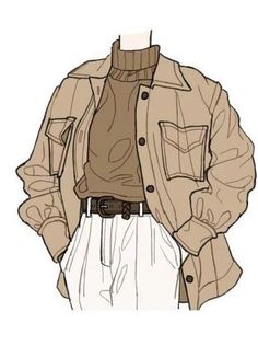 a drawing of a man wearing a jacket and pants with his hands in his pockets