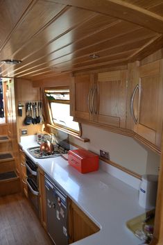 the kitchen is clean and ready to be used as a camper or motor home