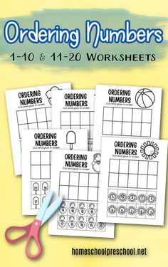 the ordering numbers worksheets are shown with scissors