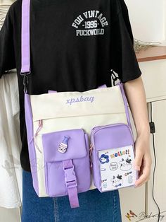 Bird in Bag - Nylon Casual Shoulder Bag with Pocket, Stylish Body School Bag for Students Casual Tote, Bird In Bag, Bag Bag, Nylon Bag, School Bag, Polyester Material, Color Purple, Bucket Bag, Diaper Bag