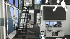 an artist's rendering of a living room with stairs leading up to the second floor