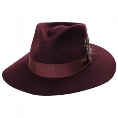 available at #VillageHatShop Formal Wool Felt Hat For Winter, High Crown Fur Felt Fedora For Winter, Burgundy Winter Fedora With Short Brim, Winter High Crown Fur Felt Fedora, Burgundy Short Brim Fedora For Winter, Elegant Felt Hat For Winter, Elegant Burgundy Hat For Winter, Luxury Felt Hat For Kentucky Derby, Luxury Brimmed Fedora For Fall