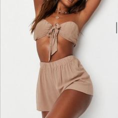 New With Tags Us 10 High Waist Tube Top For Summer Day Out, Beige Tube Top For Summer Beach, Beige Tube Top For A Day Out, Beige Strapless Tube Top For Day Out, Casual Beige Tube Top For Beach, Trendy Beige Tube Top For Summer, Casual Bandeau Bottoms For Beach Season, Brown Tube Top For Summer, Casual Beige Strapless Tube Top