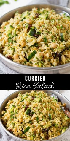 Curried rice salad in a silver bowl, on a gray napkin. Leftover Rice Salad Recipes, Cold Rice Dishes, Jasmine Rice Salad Recipes Cold, Basmati Rice Salad Recipes, Vegan Rice Salad Recipes, Rice Salad Recipes Cold Healthy, Cold Rice Bowls, Curry Salad Recipes, Rice Salads Summer