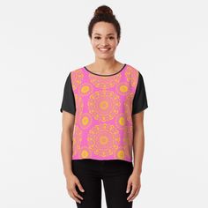 Get my art printed on awesome products. Support me at Redbubble #RBandME: https://www.redbubble.com/i/top/Yellow-Flora-Mandala-Pattern-by-Cultradesign/65086954.B7P0O?asc=u Chiffon Top Designs, Pink Chiffon, Baseball Caps, Chiffon Top, Layering Pieces