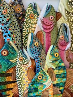 many colorful fish are on display together