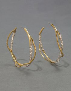 Pave Hoop Earrings, Unique Drop Earrings, Pave Jewelry, Alexis Bittar Jewelry, Gold Statement Earrings, Alexis Bittar, Jewelry Inspo, Brass Earrings, Jewelry Case