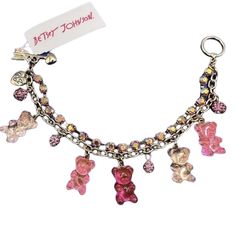 Nwt Betsey Johnson Charm Bracelet Gummy Bears Pink Gold Tone Chain Sparkly Pink Measures 7.5" Brand New With Tag! B054 Jewelry Lookbook, Betsey Johnson Jewelry, Gummy Bears, Orange Pink, Pink Gold, Pink Orange, Charm Jewelry, Womens Jewelry Bracelets, Betsey Johnson