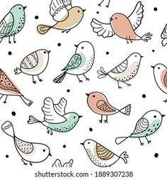 a bunch of birds that are flying in the air together, with dots on them