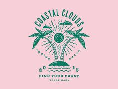 the logo for coastal clouds, which features palm trees and an island with a bowling ball