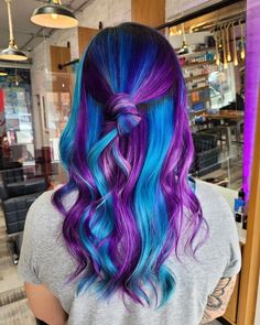 Blue And Purple Hair Color, Purple And Blue Hair, Blue And Purple Hair, Bright Blue Hair, Blue Purple Hair, Color Block Hair, Blue Hair Color, Purple Hair Color, Hair Dye Tips