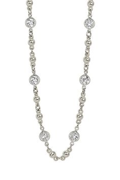 Diamond Rosary Necklace - Platinum JEWELRYFINE JEWELNECKLACE O SINGLE STONE Silver Luxury Solitaire Single Strand Necklace, Luxury Silver Solitaire Single Strand Necklace, Silver Solitaire Necklace, Silver Platinum Diamond Necklace With Bezel Setting, Platinum Diamond Necklace With Bezel Setting In Silver, Silver Single Strand Cubic Zirconia Diamond Necklace, Luxury Silver Single Strand Diamond Necklace, Diamond Rosary, Single Diamond Necklace