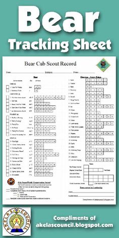 the bear tracking sheet is shown in this image