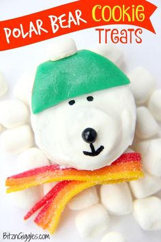 polar bear cookie treats on top of marshmallows with the title overlay