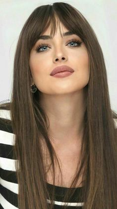 Shoulder Length Hair Dark, Shoulder Length Hair Dark Brown, Dark Brown With Blonde, Makeup Tips For Blue Eyes, Dark Hair Pale Skin, Brown With Blonde, Hair Dark Brown, Hair Pale Skin, Brown Hair Blue Eyes