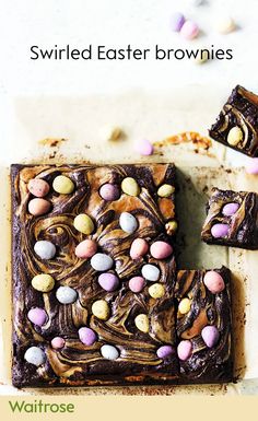 chocolate brownies with easter eggs on top